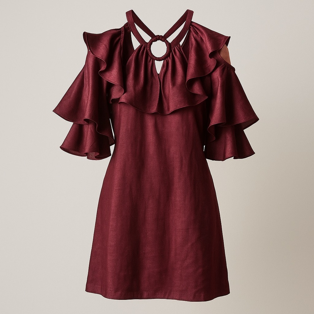 Hayden LA Wine Mini Dress Burgundy Satin Cold Shoulder Ruffle NWT 2XL #1380